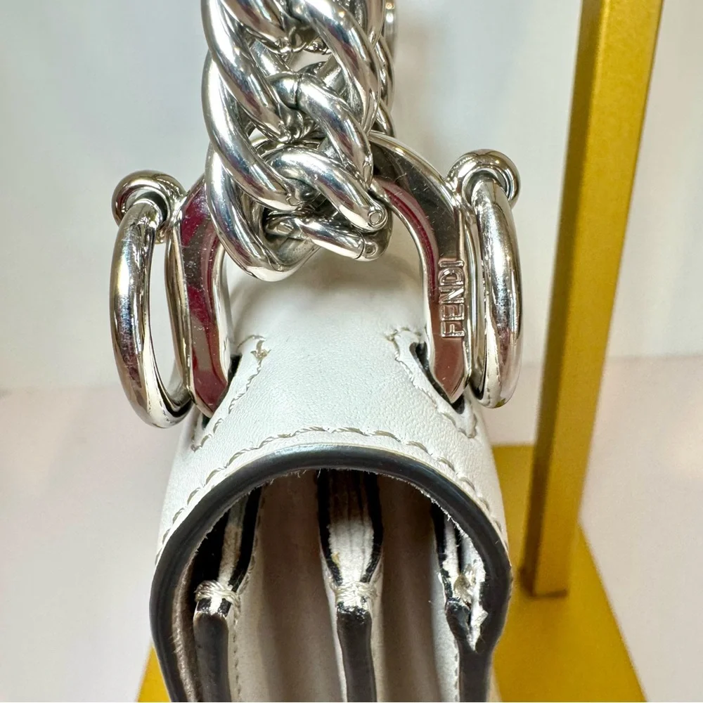 Fendi Kan I Small Shoulder Bag In Neutral Grey Leather W Silver Chain Strap